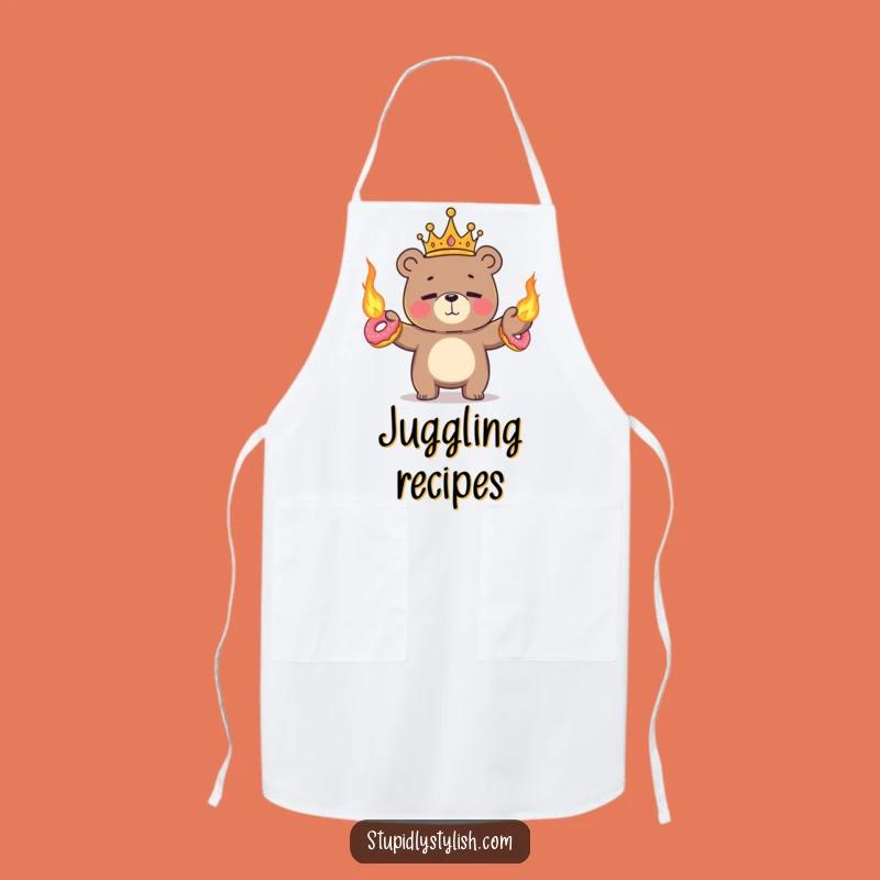 Funny Juggling Bear Apron - Royal Flaming Donut Kitchen Chaos Gift