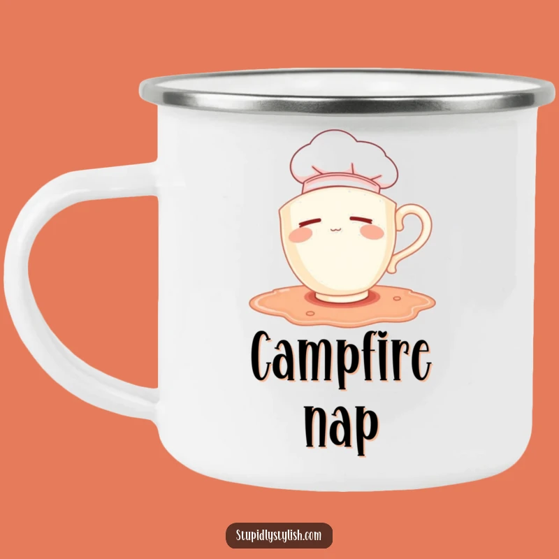 Funny Sleepy Chef Teacup Camping Mug: Coffee Break Comedy Outdoors