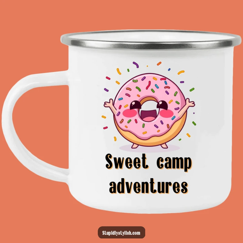 Funny Excited Donut Juggling Camping Mug: Sweet Adventures Fuelled by Fun