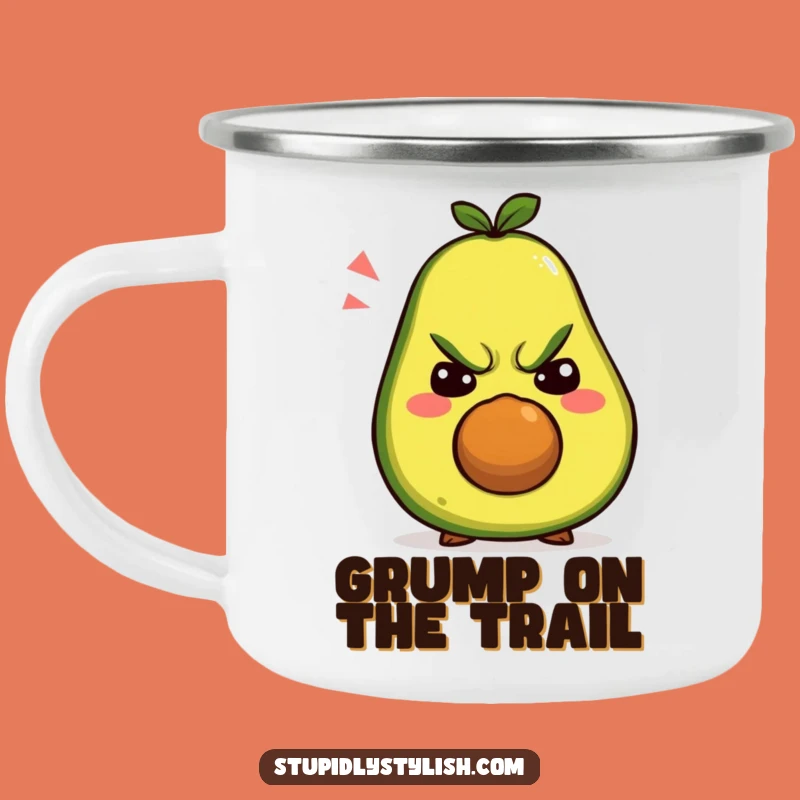 Funny Grumpy Avocado Camping Mug: Silly Face for Outdoors, Hilarious Gift