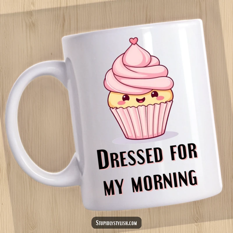 Funny mug featuring a proud cupcake wearing a tiny top hat, embodying celebration and a touch of dapper fun.