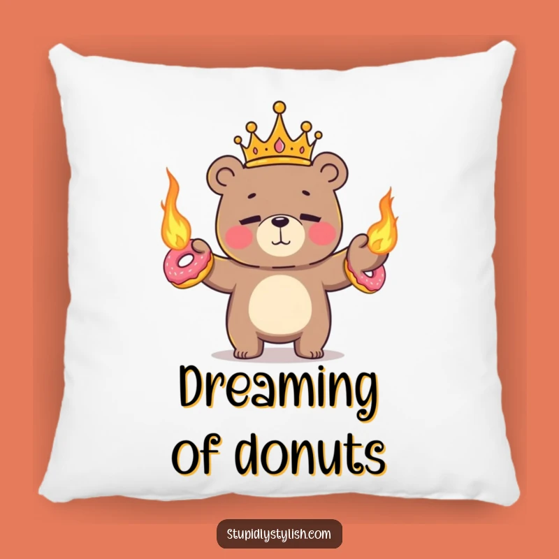 Comfy Funny Juggling Bear Pillow - Royal Flaming Donut Decor Gift