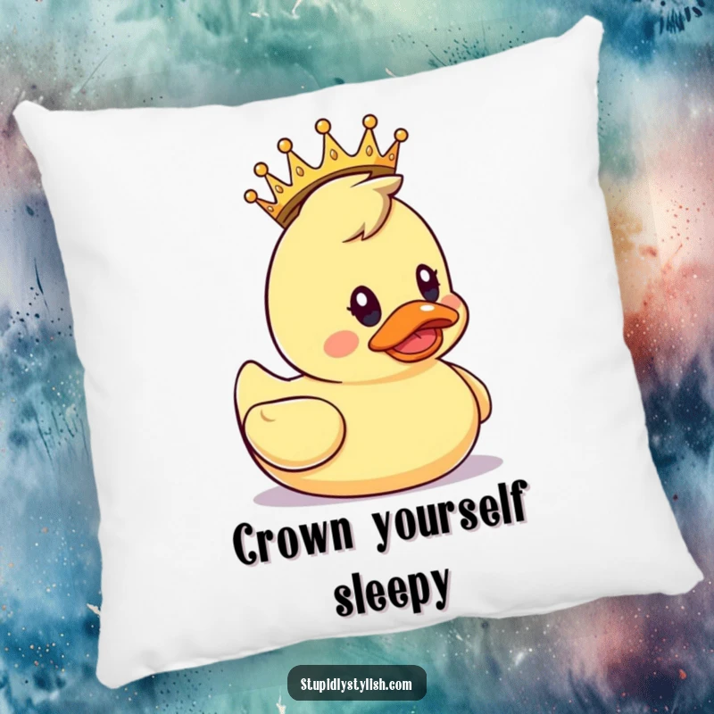 Funny Pillow: A surprised rubber duck with a little crown, bringing comfort and humor.