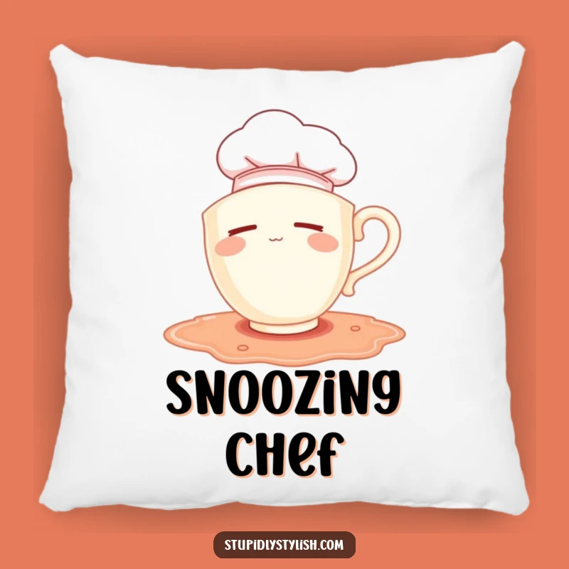 Funny Sleepy Chef Teacup Pillow: Comfy Cushion for Culinary Comedy