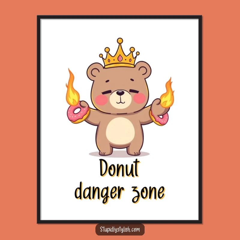 Funny Juggling Bear Digital Art - Royal Flaming Donut Chaos Instant Download Gift