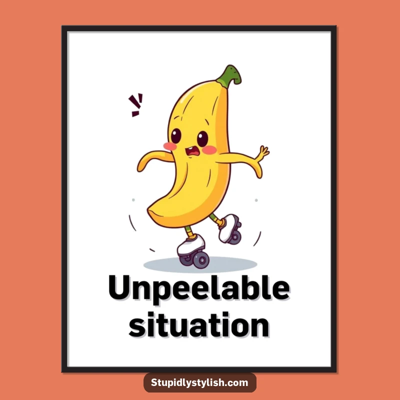 Funny Banana Roller Skate Digital Art, Instant Hilarious Wall Decor Gift