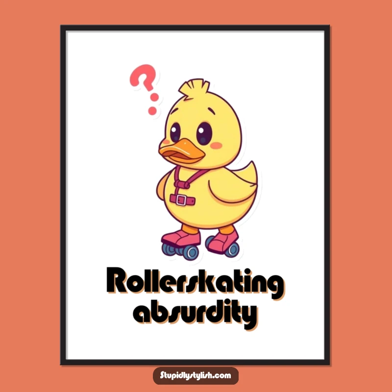 Funny Confused Duck Roller Skates Instant Art - Whimsical Digital Download Gift