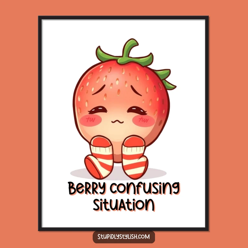 Funny Confused Strawberry Mismatched Socks Digital Art - Hilarious Instant Download