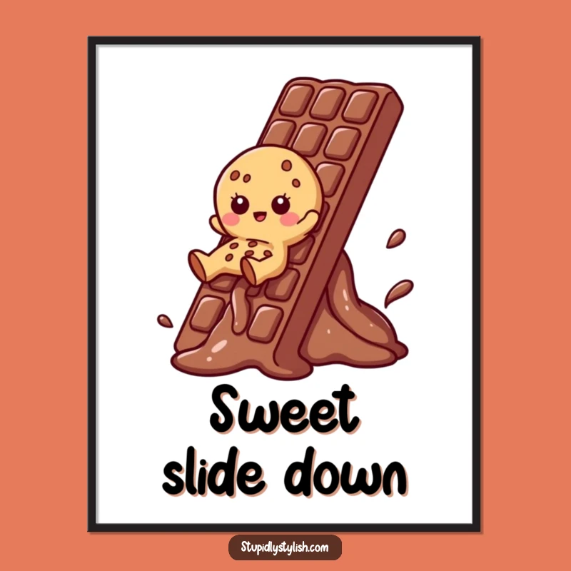 Funny Cookie Chocolate Slide Digital Art: Sweet Treat Print, Instant Download Gift