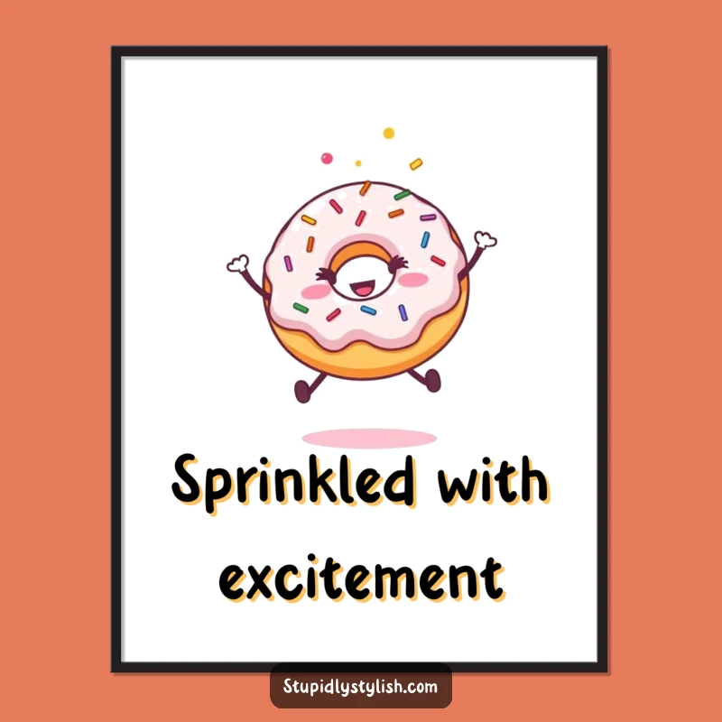 Funny Happy Donut Sprinkles Jumping Digital Art - Instant Funny Gift!