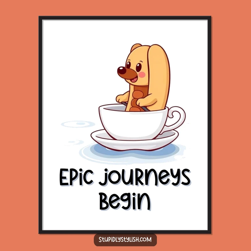 Funny Hot Dog Ocean Digital Art: Determined Print, Perfect Funny Gift