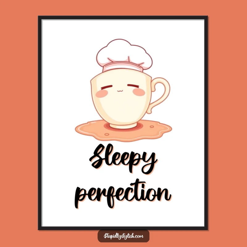 Funny Sleepy Chef Teacup Digital Print: Instant Whimsical Kitchen Art