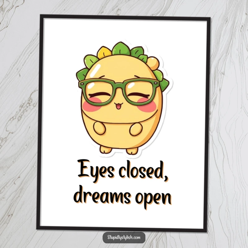 Funny digital art of a sleepy taco character wearing giant glasses, capturing a humorous moment of exhaustion downloadable.