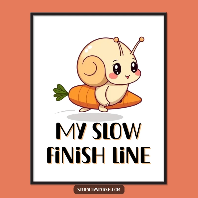 Funny Snail vs Carrot Digital Art - Determined Racer Printable Funny Gift