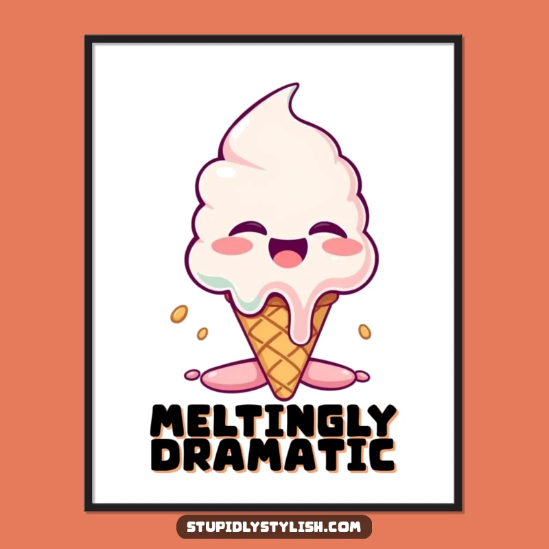 Funny Giggling Ice Cream Digital Art Print: Instant Melty Decor for Hilarious Gifts
