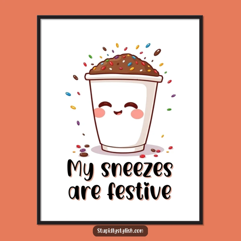 Funny Sprinkle Sneeze Digital Art: Instant Cartoon Coffee Cup Humor Download