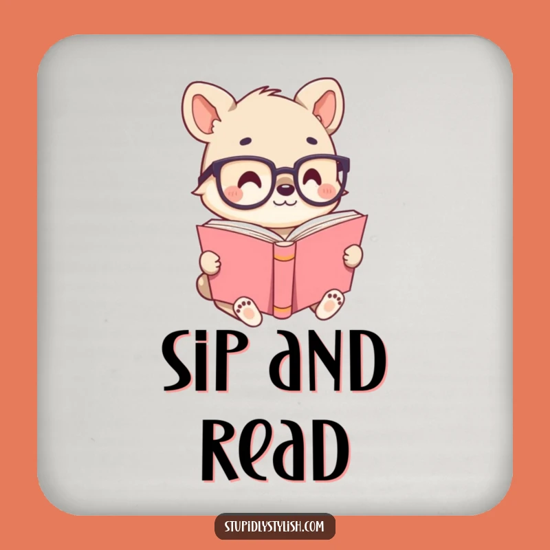 Funny Animal Reader Coaster - Tiny Glasses Bookworm Drink Gift
