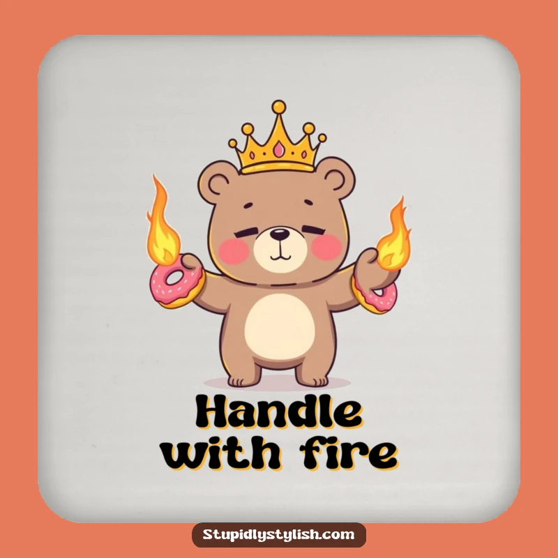 Funny Juggling Bear Coaster - Royal Flaming Donut Accessory Gift