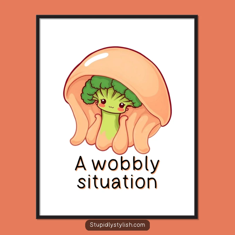 Funny Shy Broccoli Jelly Poster - Whimsical Art, Unique Gift