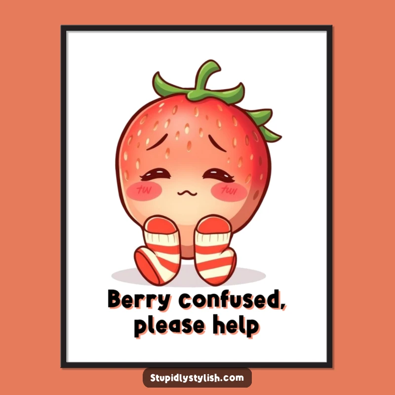 Funny Confused Strawberry Mismatched Socks Poster - Hilarious Wall Art Decor