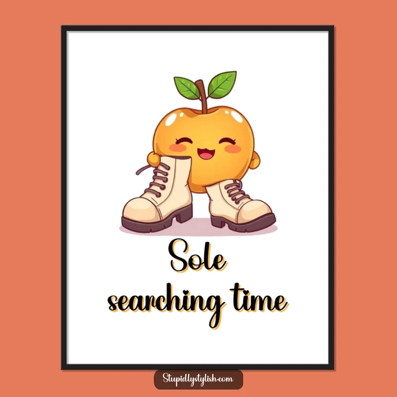 Funny Apple Mismatched Shoes Poster - Whimsical Art, Unique Gift