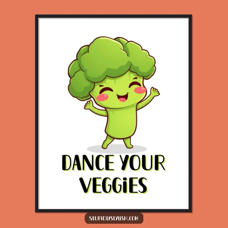 Funny Giggling Broccoli Poster A Dancing Veggie Wall Art Print Funny Gift
