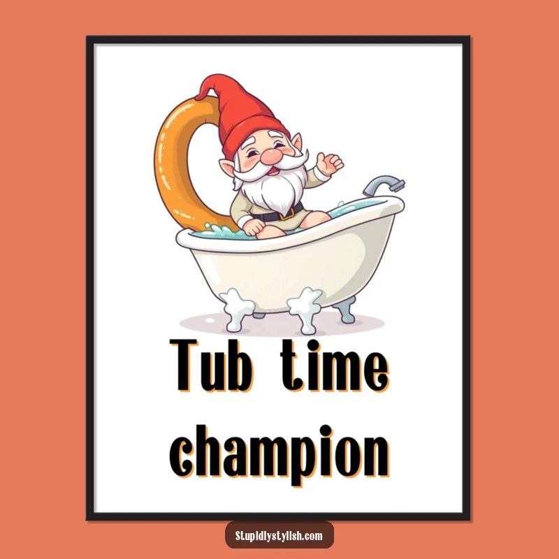 Funny Gnome Pretzel Surf Poster - Hilarious Whimsical Wall Art