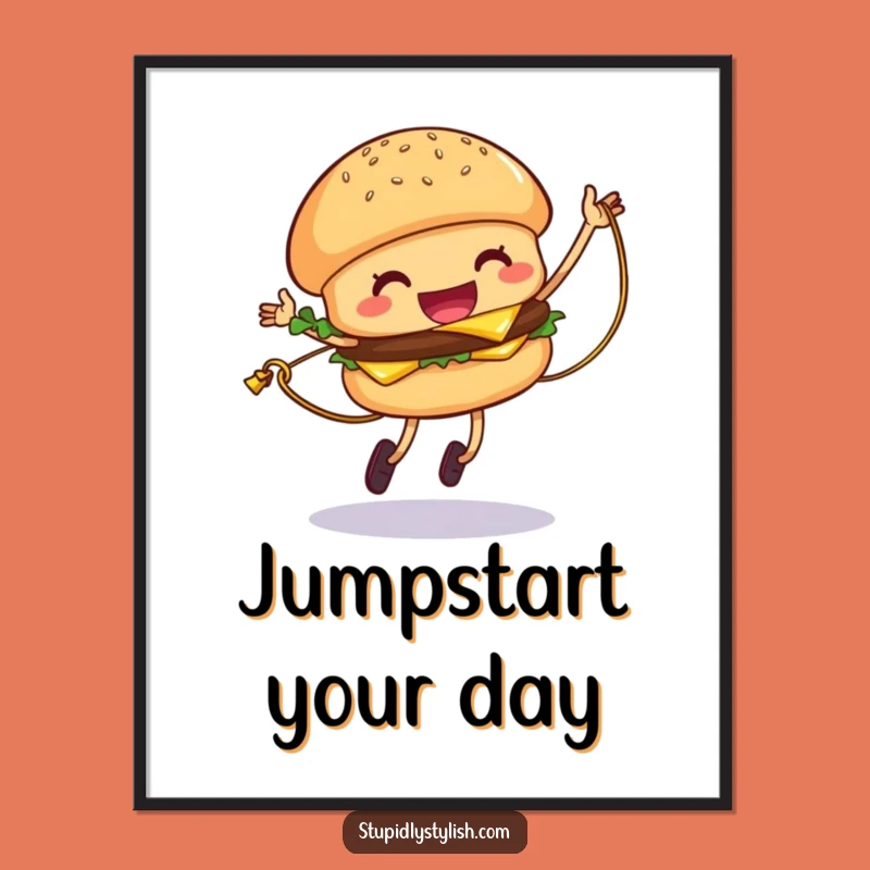 Funny Hamburger Jump Rope Poster: Giggling Cheese Art, Perfect Wall Decor Gift