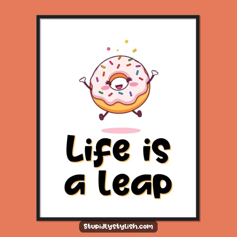 Funny Happy Donut Sprinkles Jumping Poster - Vibrant Funny Gift!