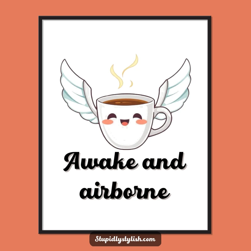 Funny Startled Coffee Cup Poster - Whimsical Wall Art for Coffee Nooks