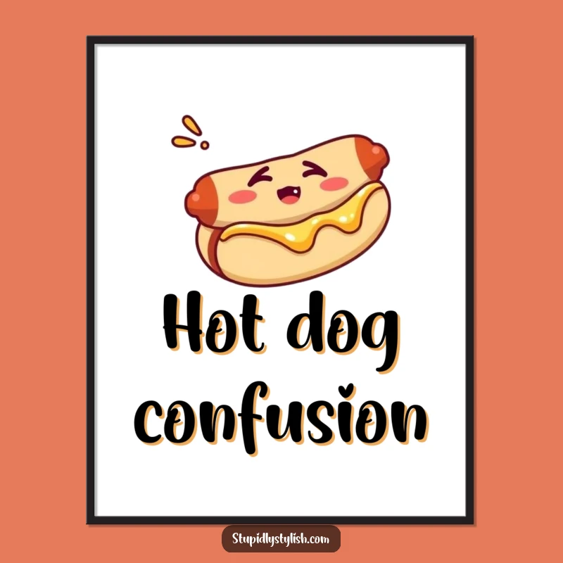 Funny Confused Hot Dog Poster: Add Bewildered Art to Your Walls
