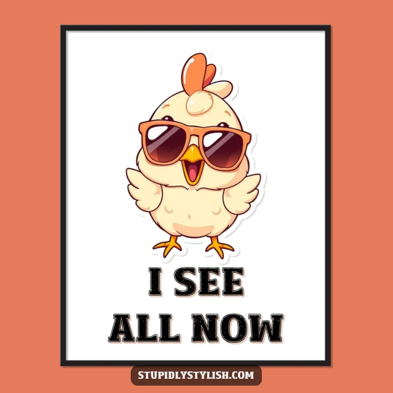 Funny Surprised Chicken Sunglasses Poster: Quirky Wall Art for a Shocking Statement