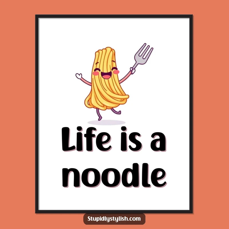 Funny Joyful Dancing Spaghetti Fork Poster - Hilarious Foodie Wall Art