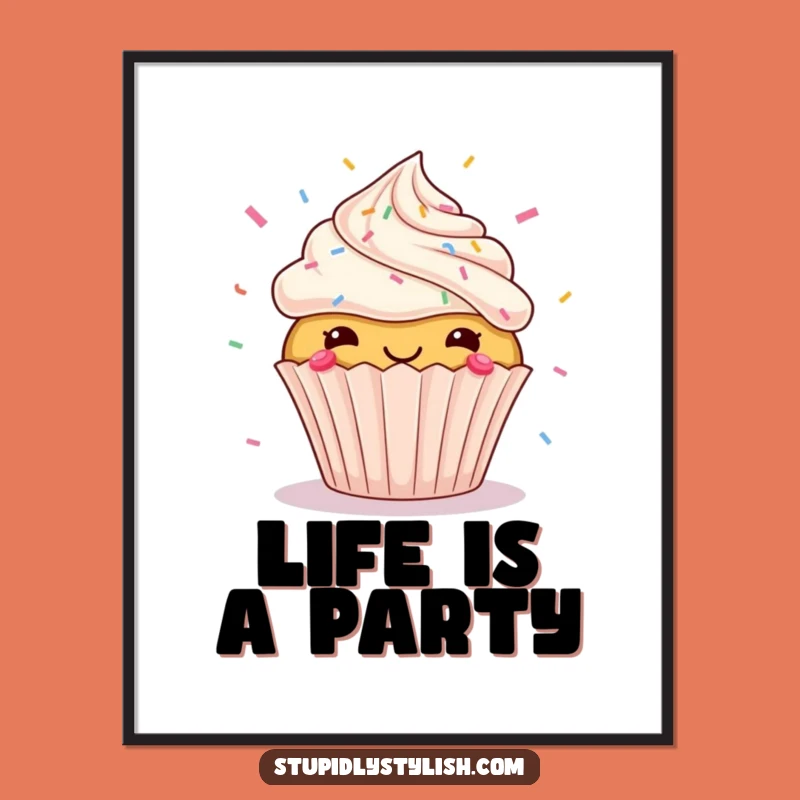 Funny Happy Cupcake Sprinkles Flying Poster - Joyful Wall Art Gift!