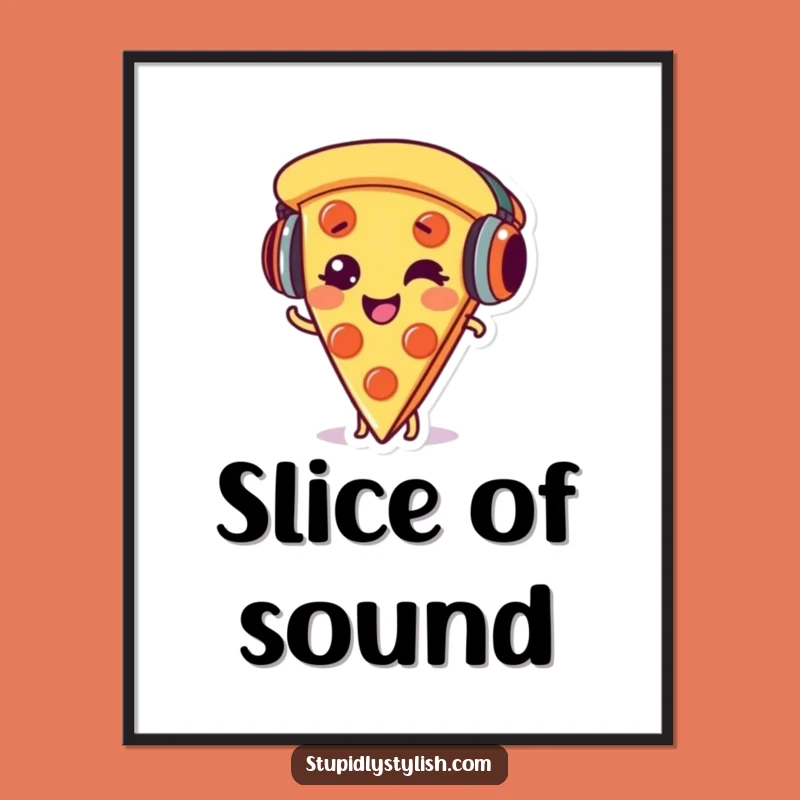 Funny Pizza Poster - Giggling Slice DJ Art Print Funny Gift