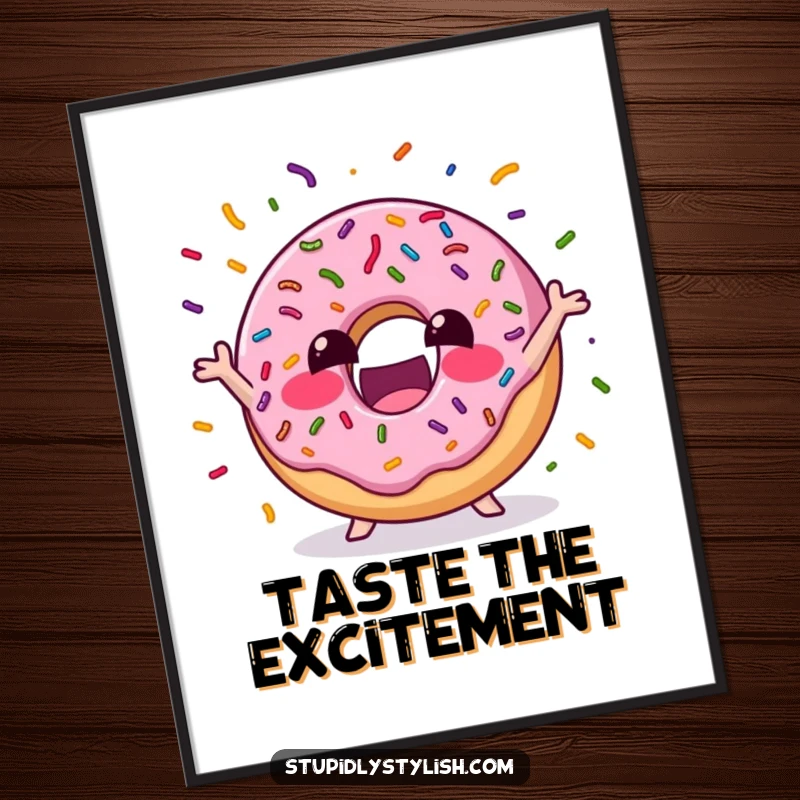 Funny Poster featuring an excited donut juggling colorful sprinkles, an energetic and sweet piece of art perfect for uplifting any space.