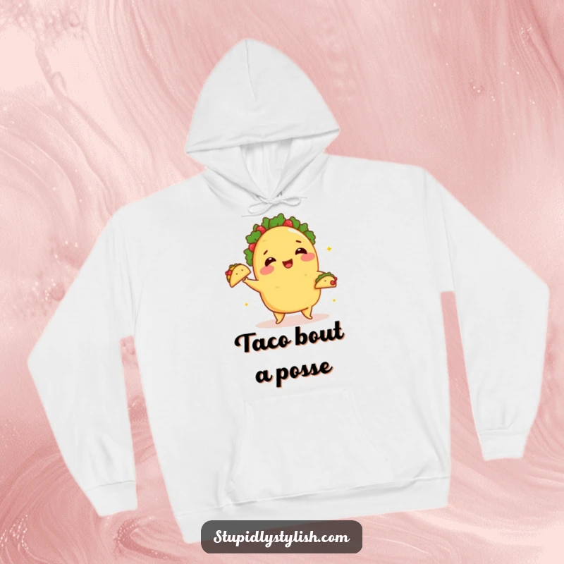 Funny Hoodie: A happy taco juggling small tacos, great for cozy parent vibes.