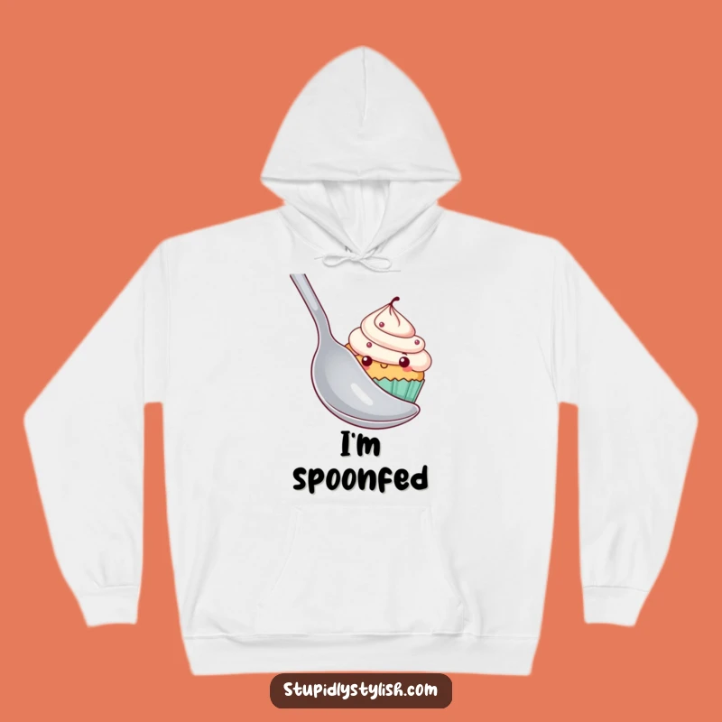Cozy Funny Shy Cupcake Hoodie - Hiding with Spoon for Warmth