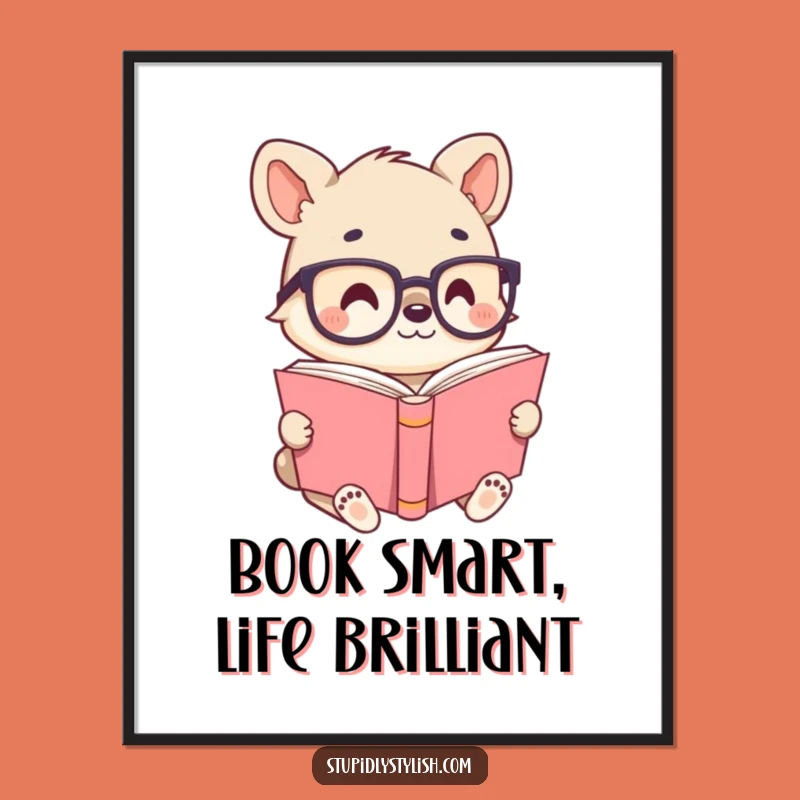 Free Printable Wall Art: Kawaii Animal Glasses Book Humorous Downloadable Home Decor