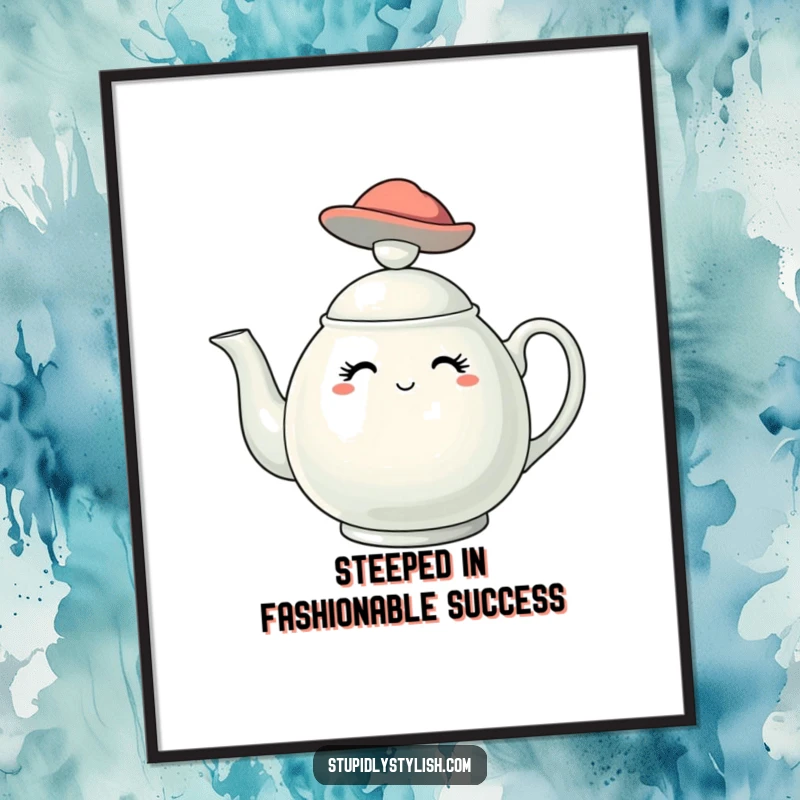 Free Printable Wall Art: A stylish teapot character wears a tiny, fashionable hat, bringing elegance to any room. Decor.