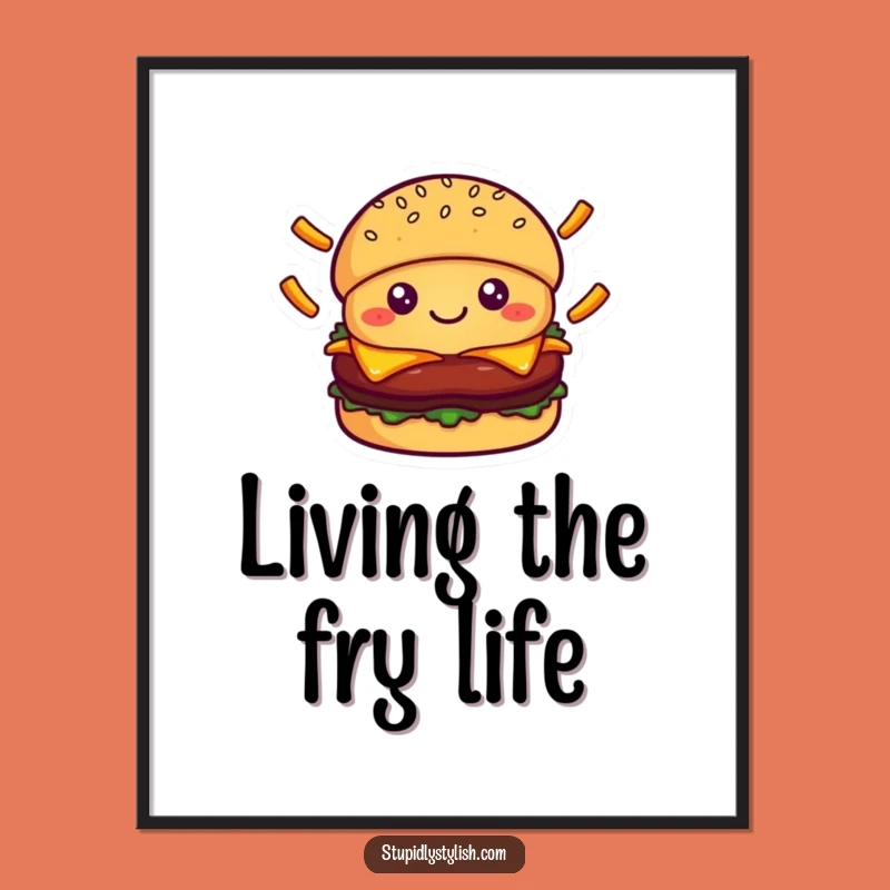 Free Printable Wall Art: Kawaii Burger Fries Juggling Humorous Downloadable Home Decor