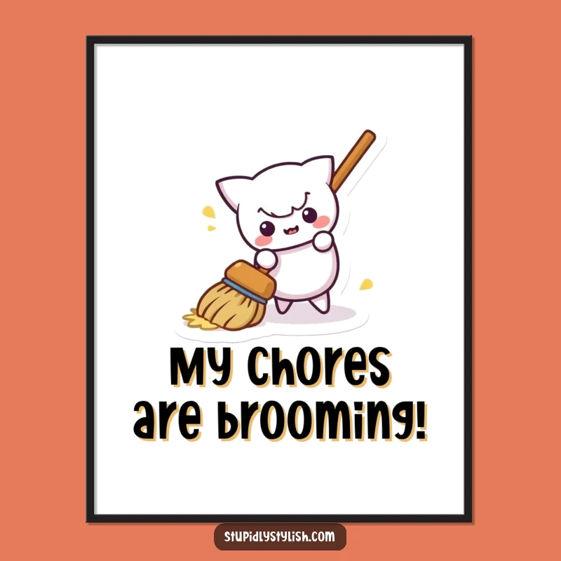 Funny Free Printable Wall Art: Mischievous Broom - Quirky Downloadable Decor