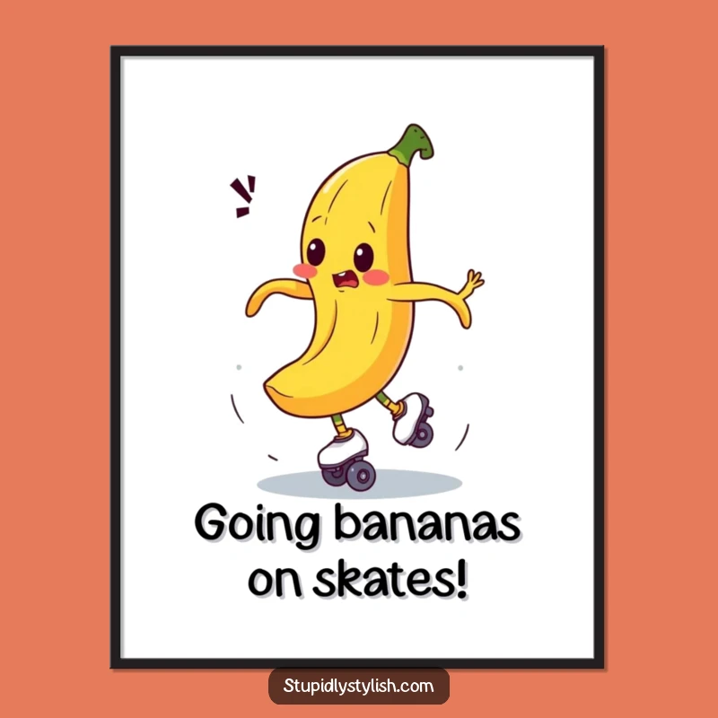 Funny Free Printable Wall Art: Roller Skating Banana, Comical Home Decor Download