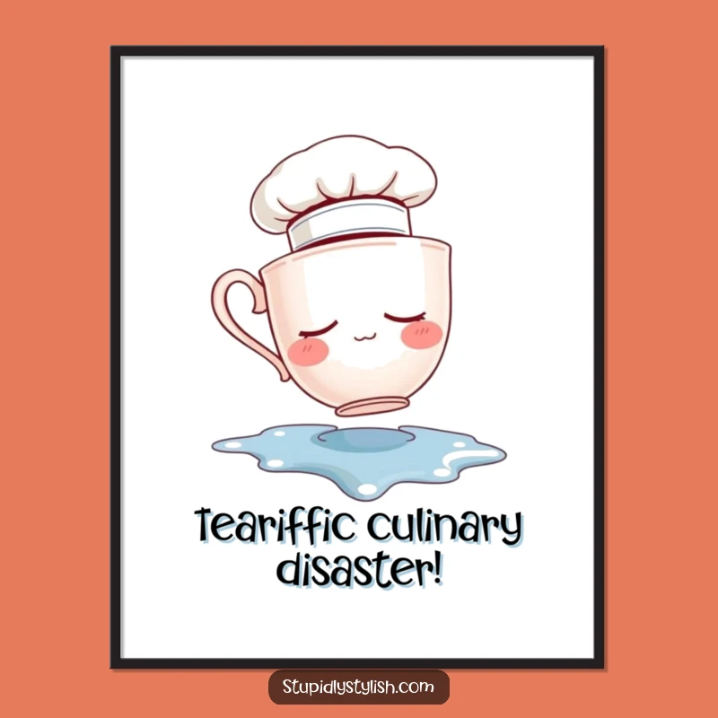 Funny Free Printable Wall Art: Sleepy Chef Teacup Puddle Spill Downloadable Decor