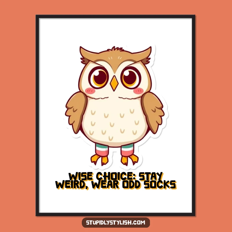 Funny Free Printable Wall Art: Surprised Owl Mismatched Socks Decor Download