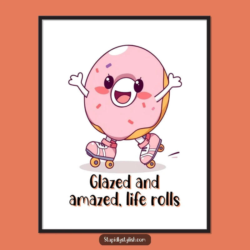 Free Printable Wall Art: Joyful Donut Skates Spinning Funny Decor