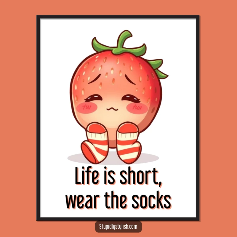 Free Printable Wall Art: Blushing Strawberry Funny Downloadable Art Gift