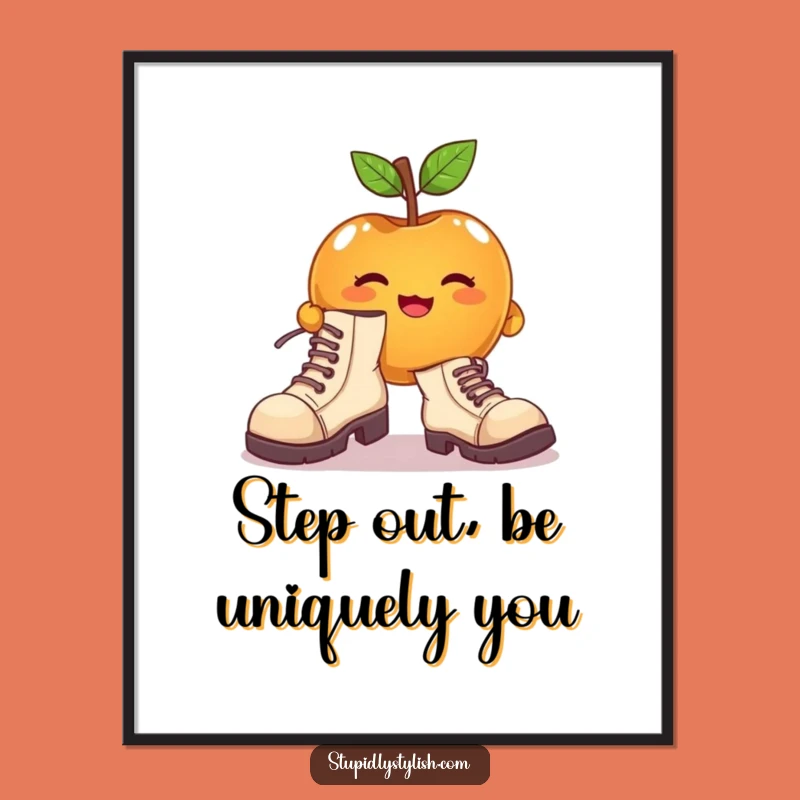 Funny Free Printable Wall Art: Apple's Big Shoe Adventure! Downloadable Quirky Decor.