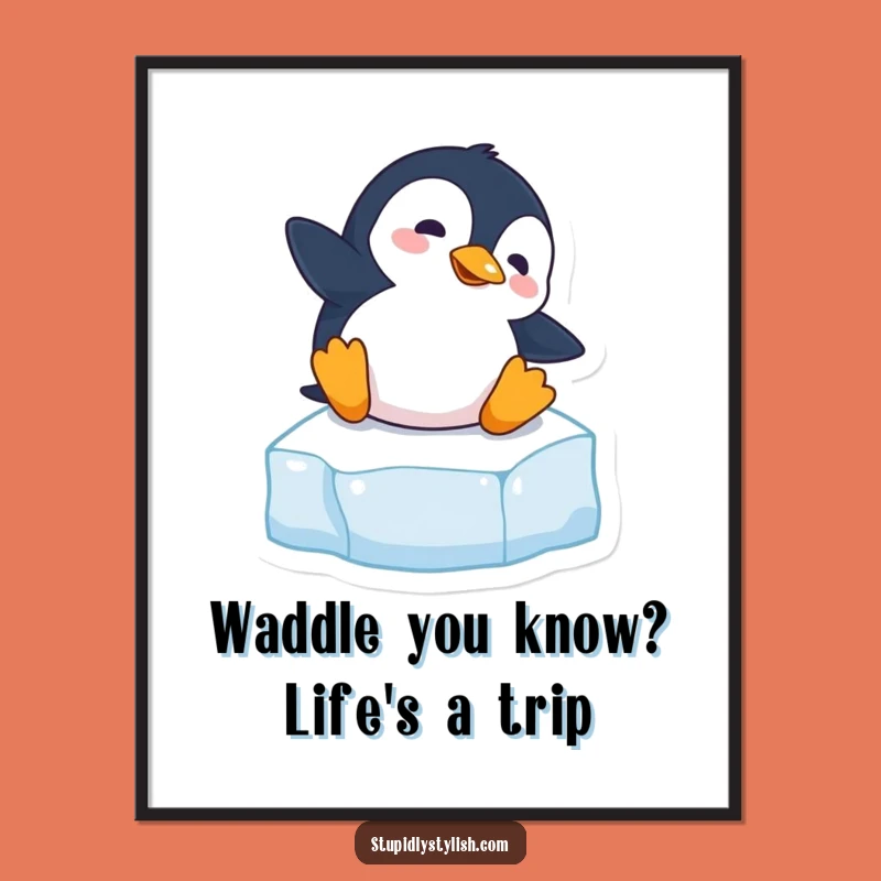Funny Free Printable Wall Art: Clumsy Penguin Slipping Downloadable Decor for a Laugh