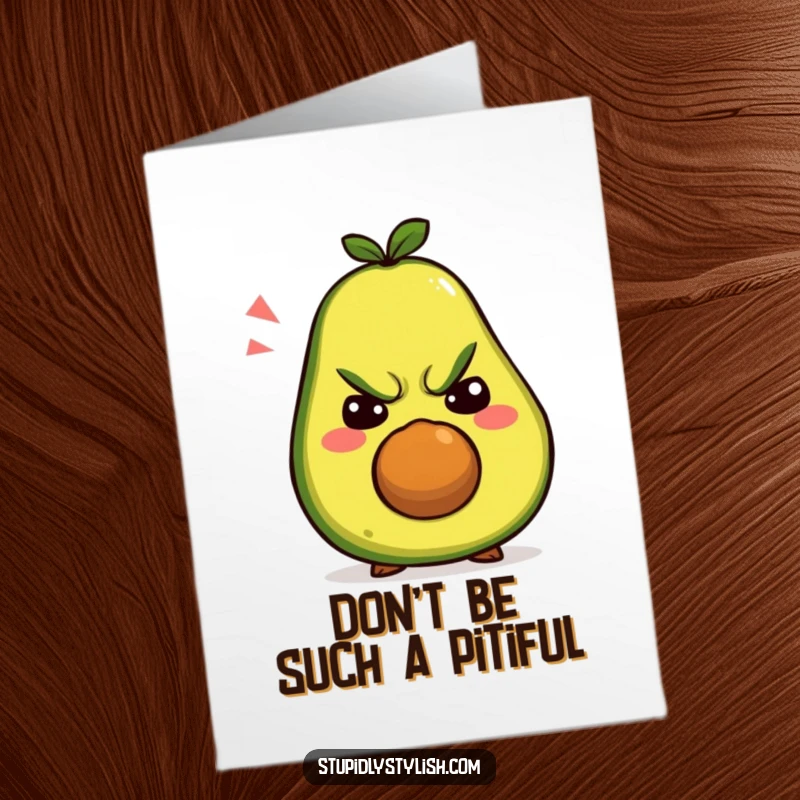 Funny Free Printable Birthday Card showing a grumpy avocado character making a series of hilariously exaggerated silly faces.